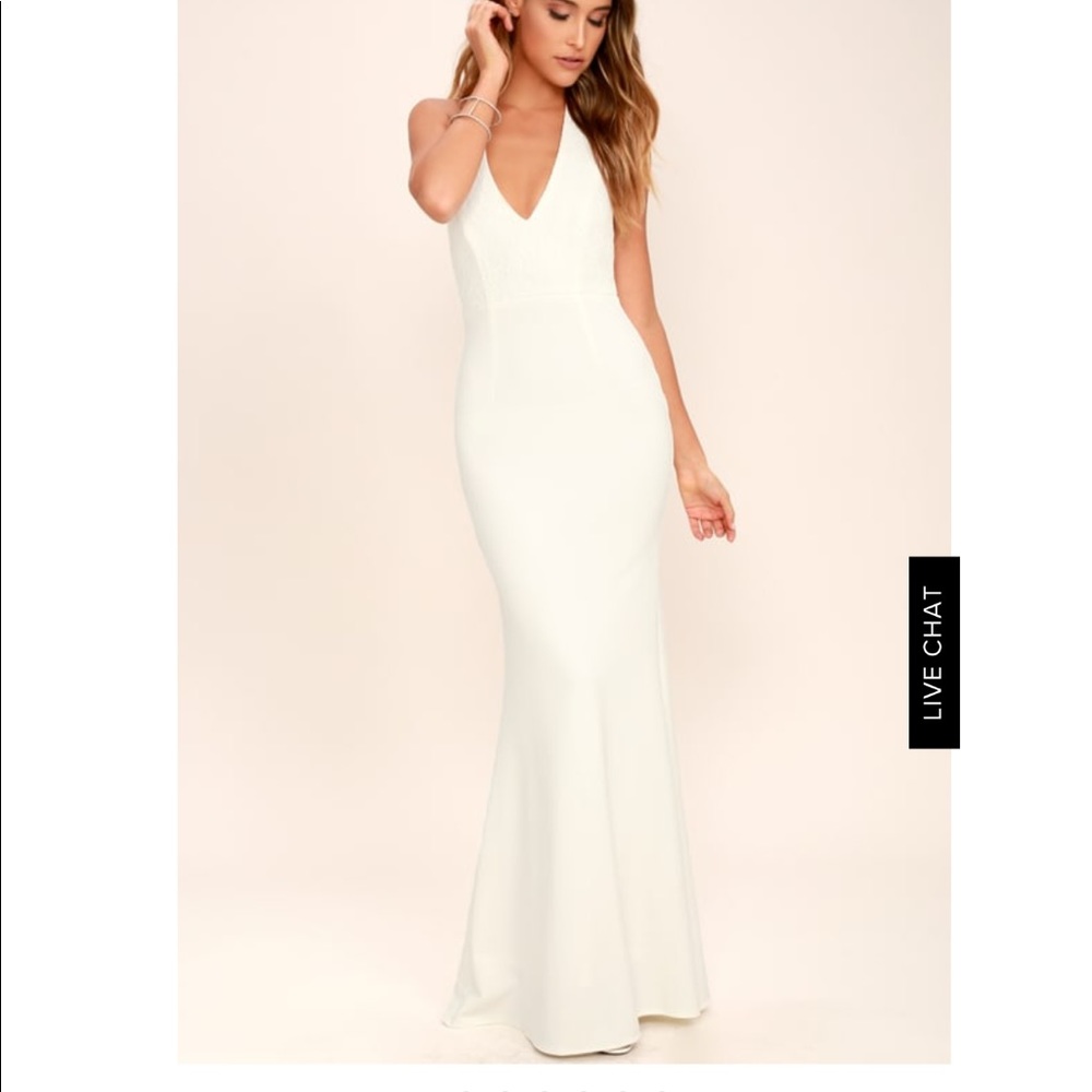 Lulus Love potion ivory lace maxi halter dress